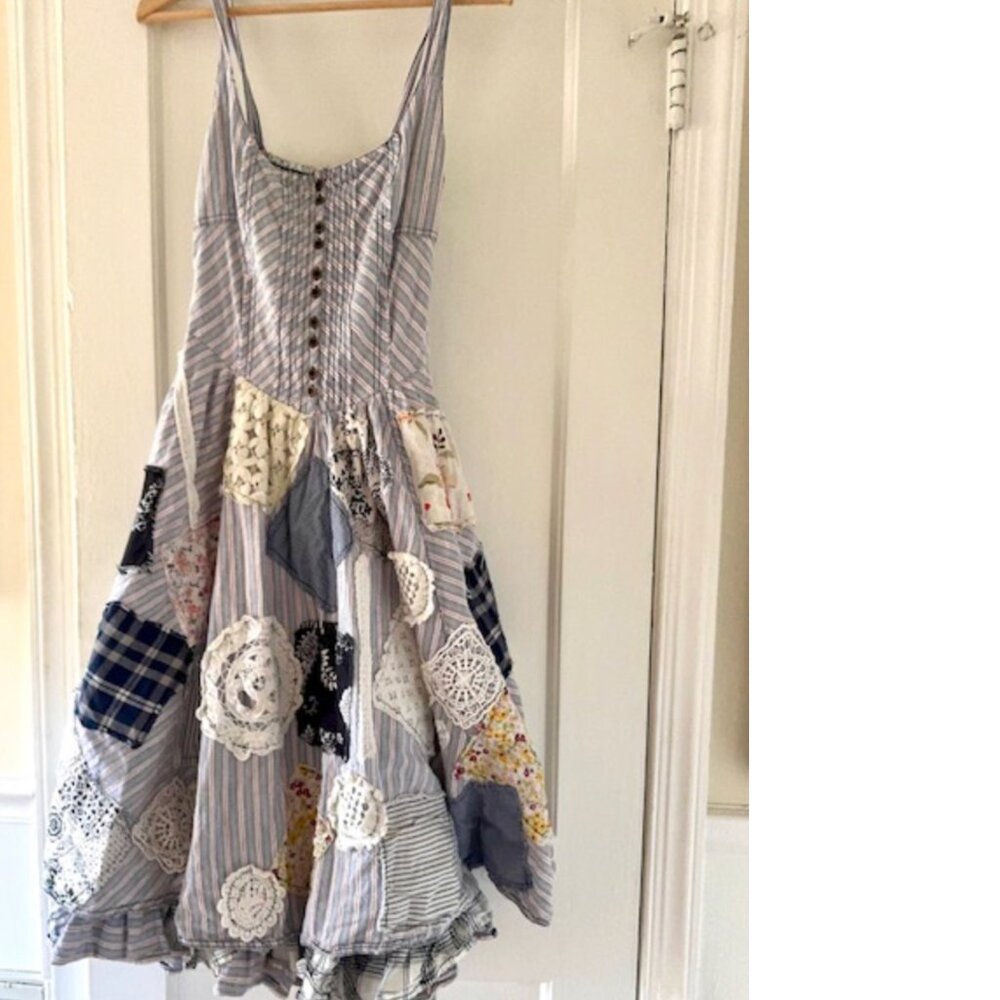 Anthropologie Pilcro Jenna Scoop Neck Drop-Waist Patchwork Dress Boho Cinderella - Picture 4 of 16